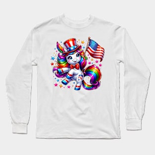 Unicorn American USA Pride Fantasy Creatures American Flag Long Sleeve T-Shirt